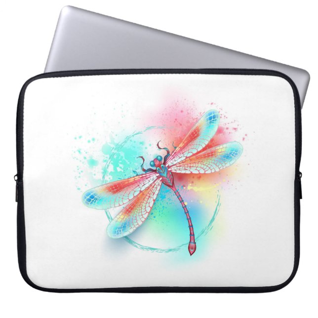 Red dragonfly on watercolor background laptop sleeve (Front)