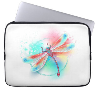 Red dragonfly on watercolor background laptop sleeve