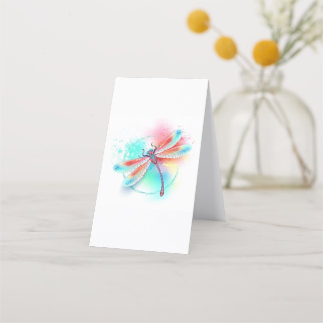 Red dragonfly on watercolor background loyalty card (Back)