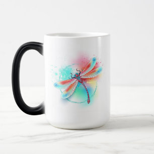Red dragonfly on watercolor background magic mug