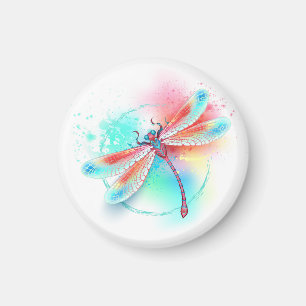 Red dragonfly on watercolor background magnet
