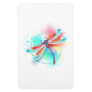 Red dragonfly on watercolor background magnet