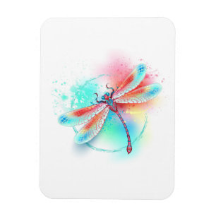 Red dragonfly on watercolor background magnet