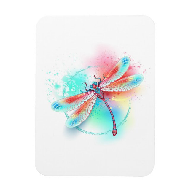 Red dragonfly on watercolor background magnet (Vertical)