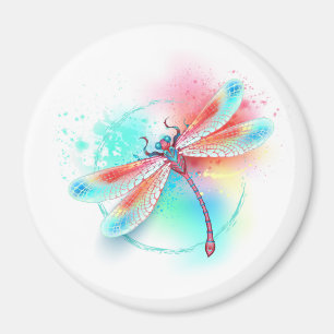Red dragonfly on watercolor background magnet