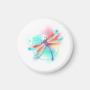 Red dragonfly on watercolor background magnet