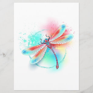 Red dragonfly on watercolor background menu