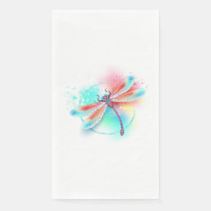 Red dragonfly on watercolor background napkin