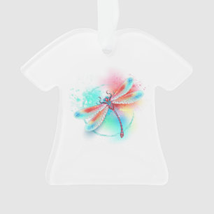 Red dragonfly on watercolor background ornament