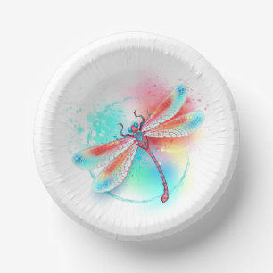 Red dragonfly on watercolor background paper plate