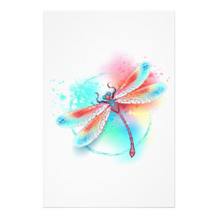Red dragonfly on watercolor background photo print