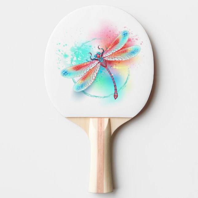 Red dragonfly on watercolor background ping pong paddle (Front)