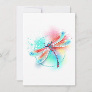Red dragonfly on watercolor background save the date
