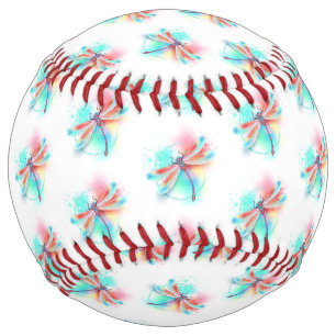 Red dragonfly on watercolor background softball
