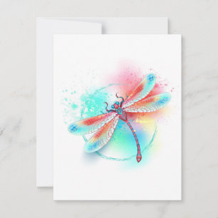 Red dragonfly on watercolor background thank you card