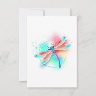 Red dragonfly on watercolor background thank you card