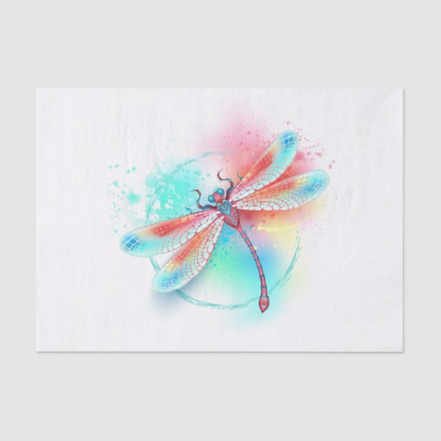 Red dragonfly on watercolor background tissue paper (Front)