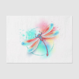 Red dragonfly on watercolor background tissue paper