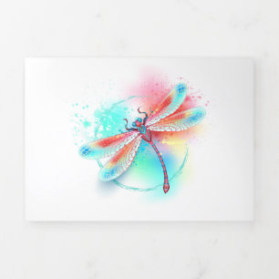 Red dragonfly on watercolor background Tri-Fold holiday card
