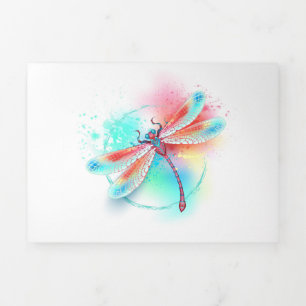 Red dragonfly on watercolor background Tri-Fold holiday card