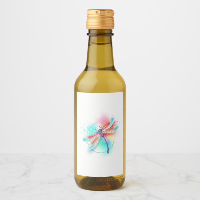 Red dragonfly on watercolor background wine label (Front)