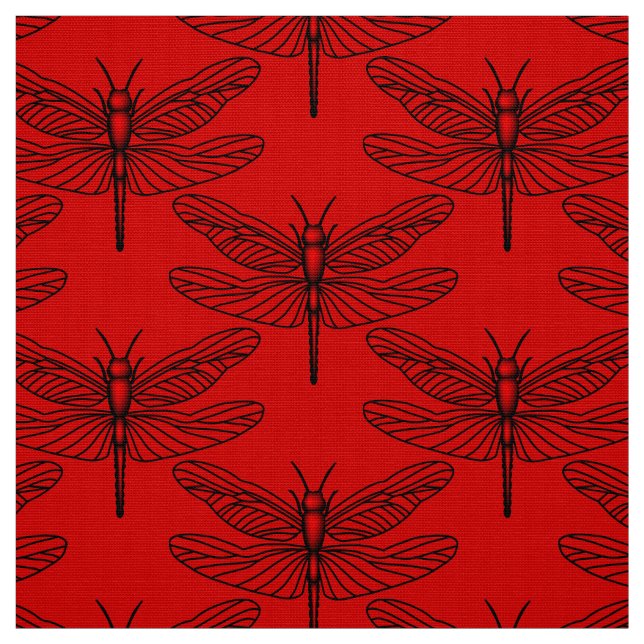 Red Dragonfly Polyester Poplin Fabric (Swatch)