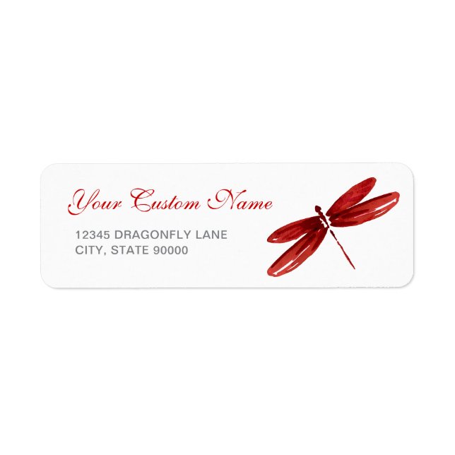 Red Dragonfly Return Address Labels Template (Front)