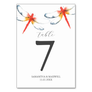 Red Dragonfly Wedding Table Number
