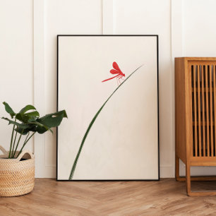 Red Dragonfly Zen Minimalist Wall Art