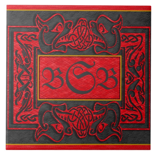 "Red Dragons Breath" 3 Initial Edit Monogram Tile (Front)