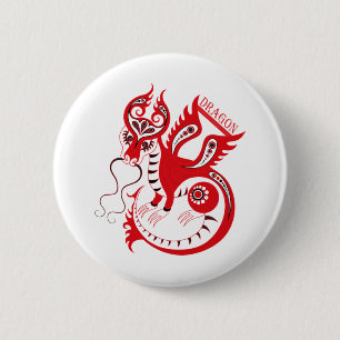 Red Drawing Chinese Dragon 6 Cm Round Badge