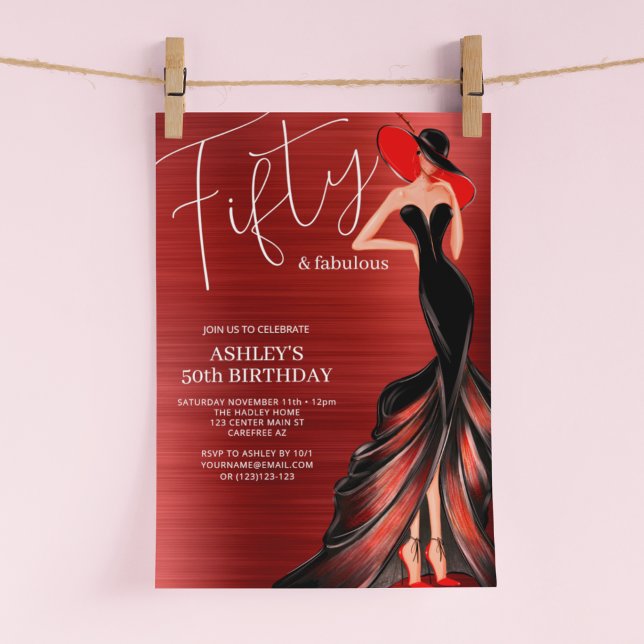 Red Dress 50 and Fabulous Elegant Birthday Invitation (Creator Uploaded)
