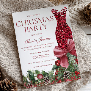 Red Dress and Bow Festive Christmas Party Invitation