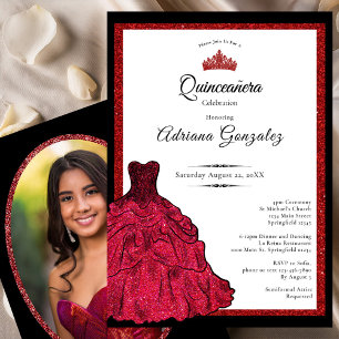 Red Dress and Tiara Custom Photo Quinceanera Invitation