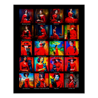 Red Dress Black Cat Art Movements Poster