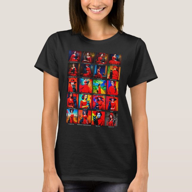 Red Dress Black Cat Art Movements T-Shirt (Front)
