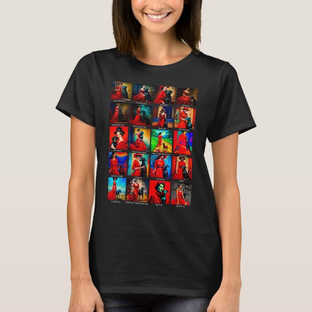 Red Dress Black Dog Art Movements T-Shirt (Front)
