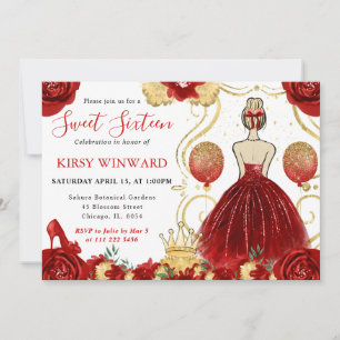 Red Dress Blonde Hair Princess Sweet 16 Invitation