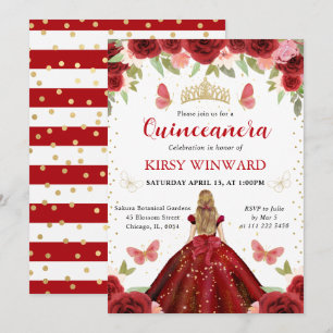 Red Dress Blonde Princess Quinceanera Invitation