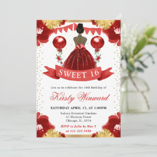 Red Dress Dark Skin Princess Sweet 16 Invitation