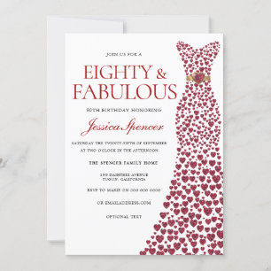 Red Dress Eighty & Fabulous 80th Birthday Party Invitation