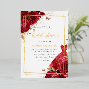 Red Dress & Flowers Gold Foil Bridal Shower