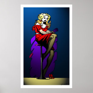 Red Dress In Spotlight Poster