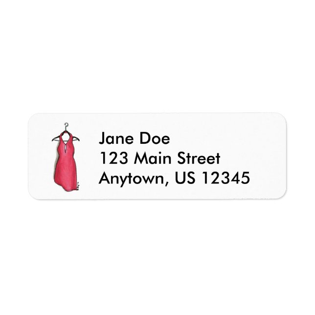 Red Dress on Closet Hanger Fashion Design Labels (Front)