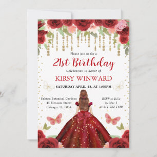 Red Dress Red Haired Princess 21st Birthday  Invitation