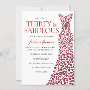 Red Dress Thirty & Fabulous 30th Birthday Party Invitation