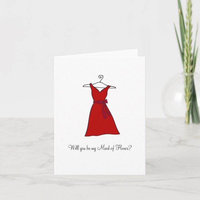 Red Dress, Will you be my Maid of Honor? Invitation (Front)