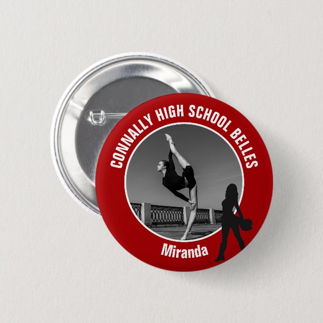 Red Drill Team Photo High School Dancer 6 Cm Round Badge (Front & Back)