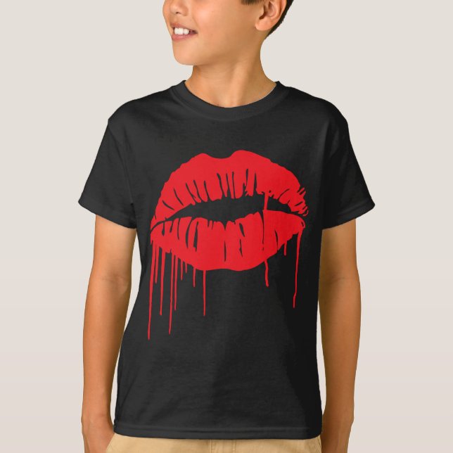 Red Dripping Lips Fashion Icon , Lips , Red Lips T-Shirt (Front)