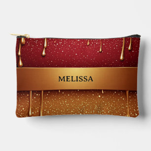 Red Dripping Paint Over Gold Glitter Background Accessory Pouch
